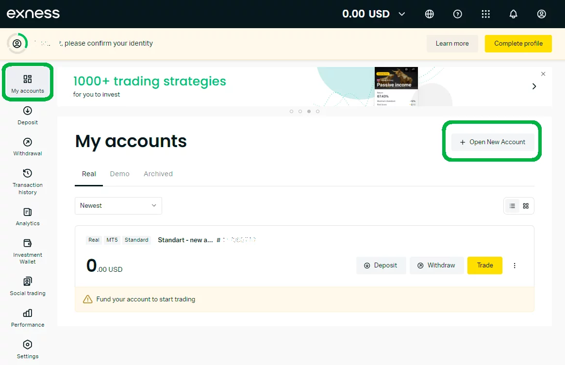 在个人区域，在我的帐户标籤下，有一个按钮：建立新帐户