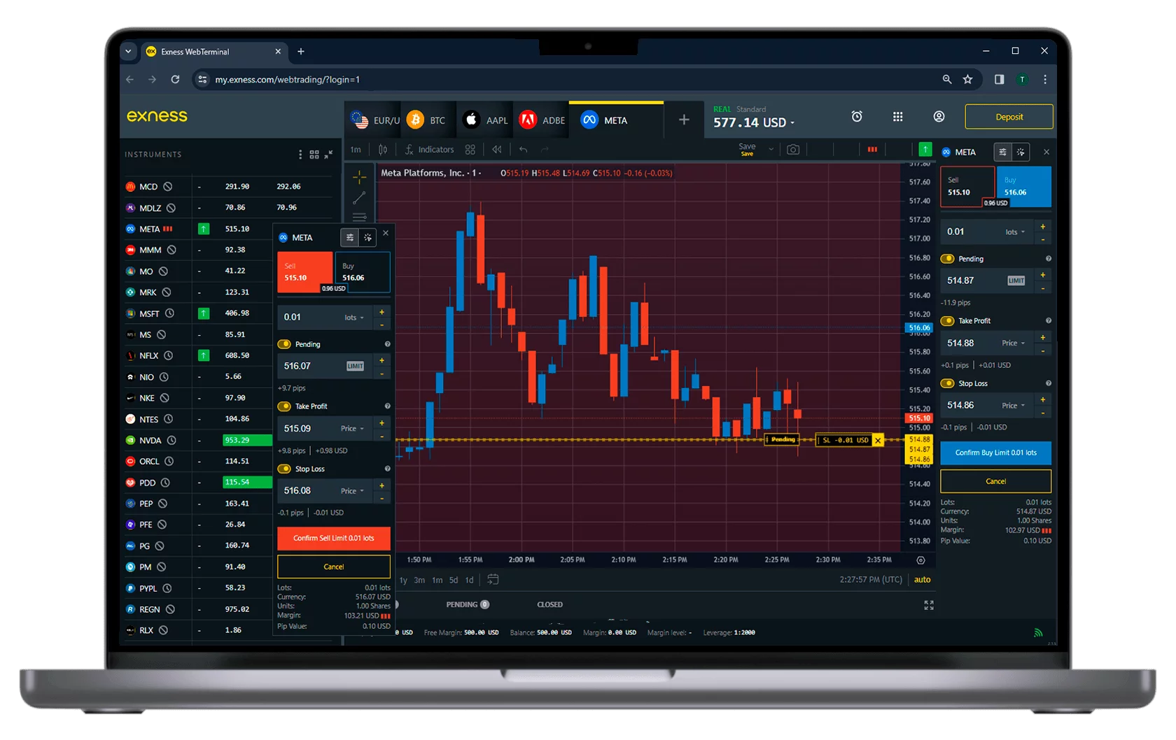 Exness 真实帐户註册于交易平台后